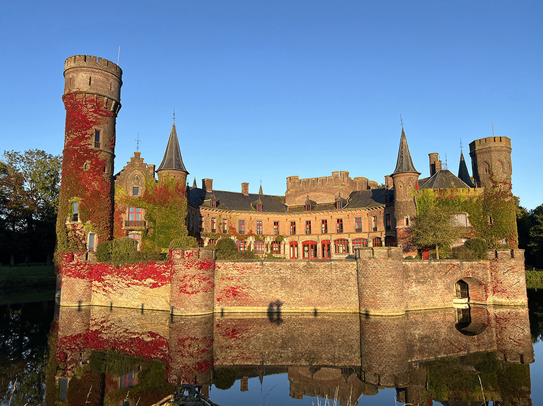 Die schlanke, wärmedämmende Vakuumisolierverglasung passt perfekt in die alten Eichenrahmen des idyllischen Wasserschlosses in Westflandern.